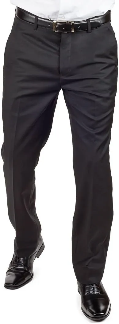 Solid Black Tailored Slim Fit Breathable Slacks Flat Front Dress Pants AZAR