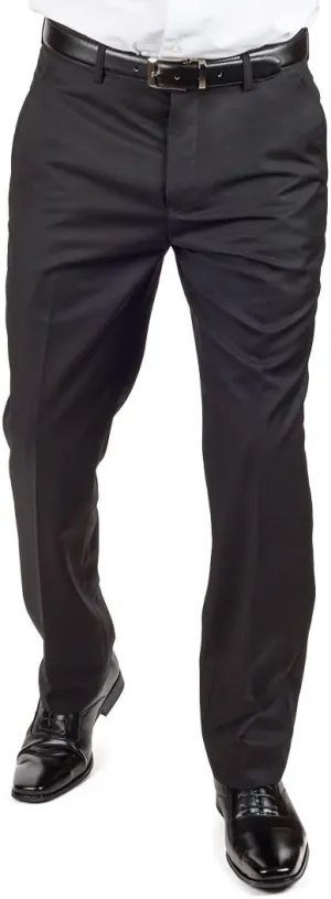 Solid Black Tailored Slim Fit Breathable Slacks Flat Front Dress Pants AZAR