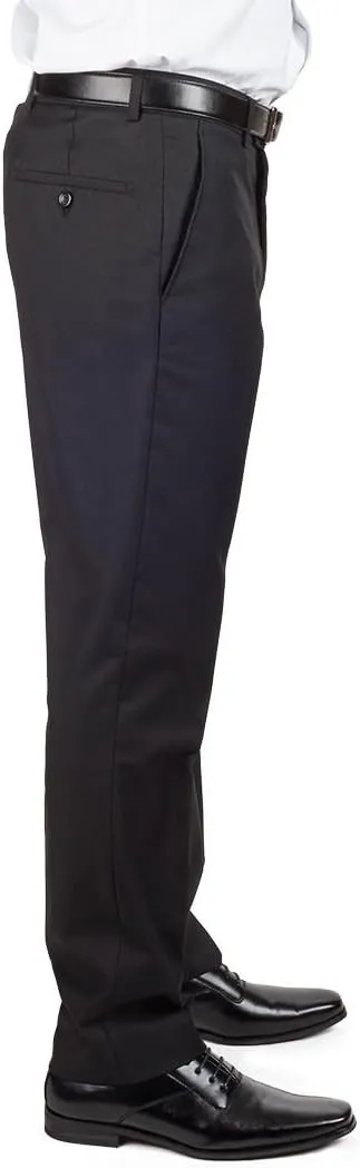 Solid Black Tailored Slim Fit Breathable Slacks Flat Front Dress Pants AZAR
