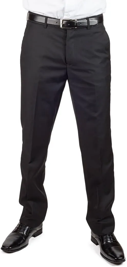 Solid Black Tailored Slim Fit Breathable Slacks Flat Front Dress Pants AZAR