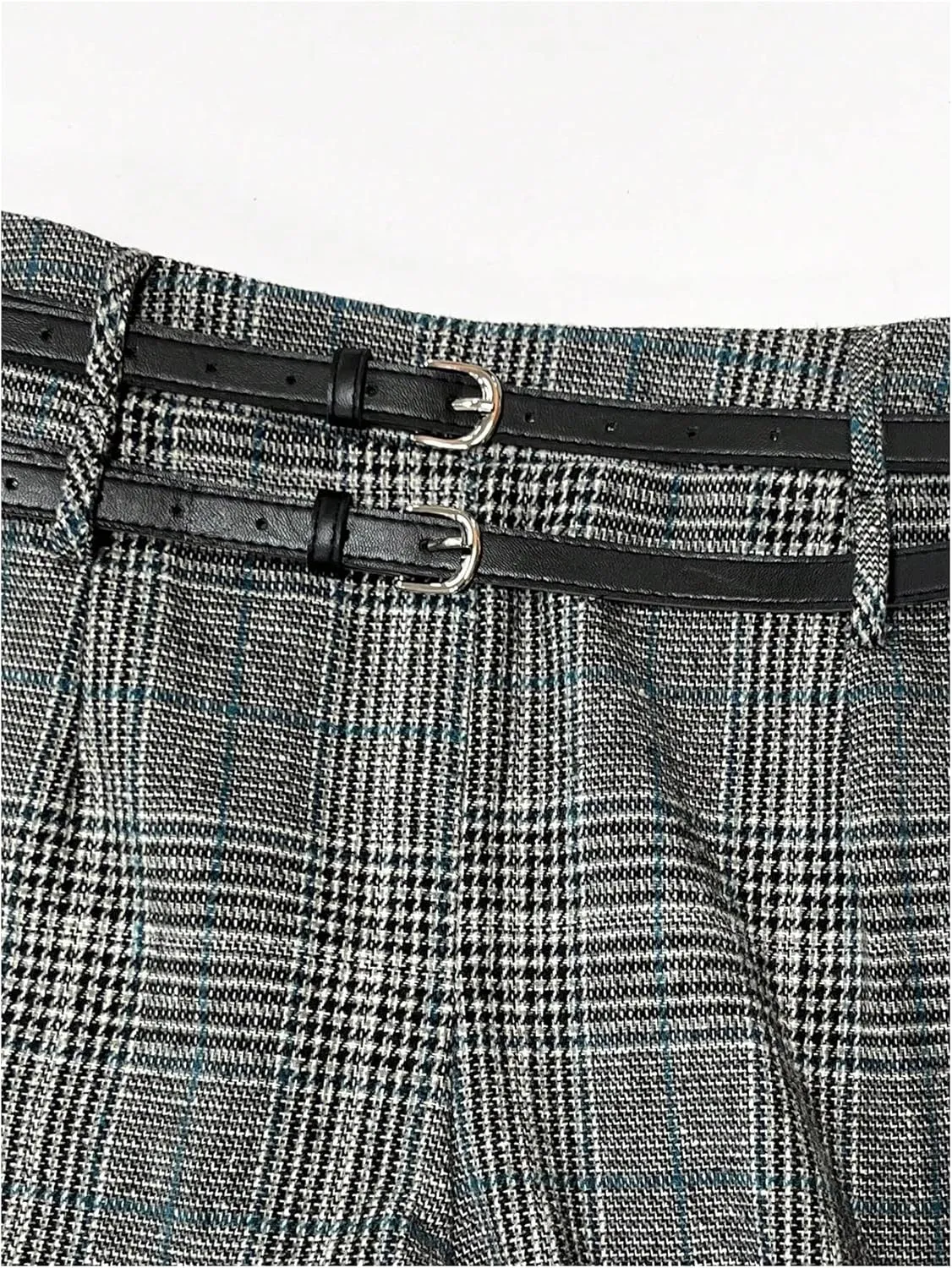 SOLY HUX Women's Plus Size Dress Pants Plaid Wide Leg High Waisted Work Office Tailored Pants with Belt
