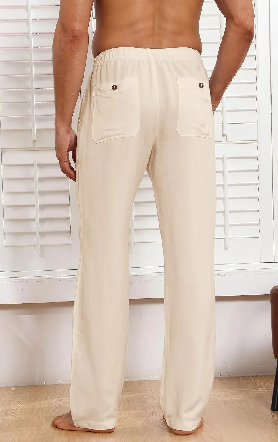 Soojun Mens Linen Pull on Pants with Elastic Waist Casual Yoga Pants