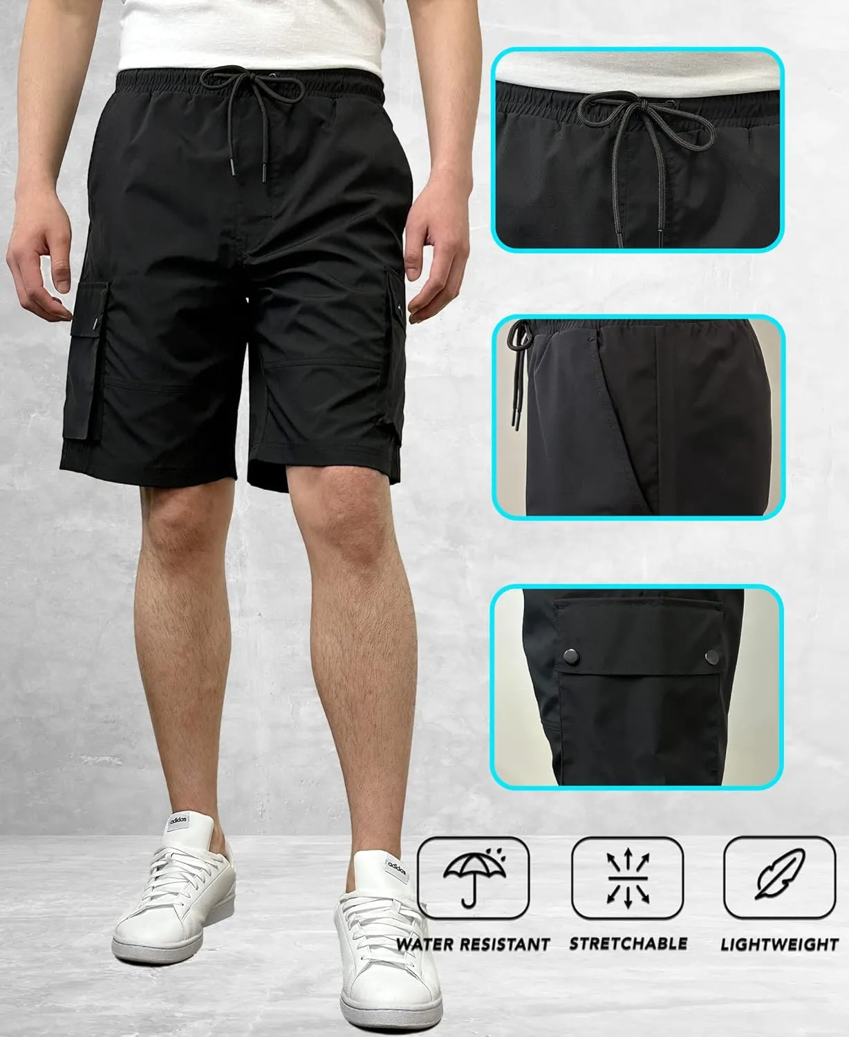 Southpole Men's Quick Dry Water Resistant Cargo Shorts, Inseam 9"