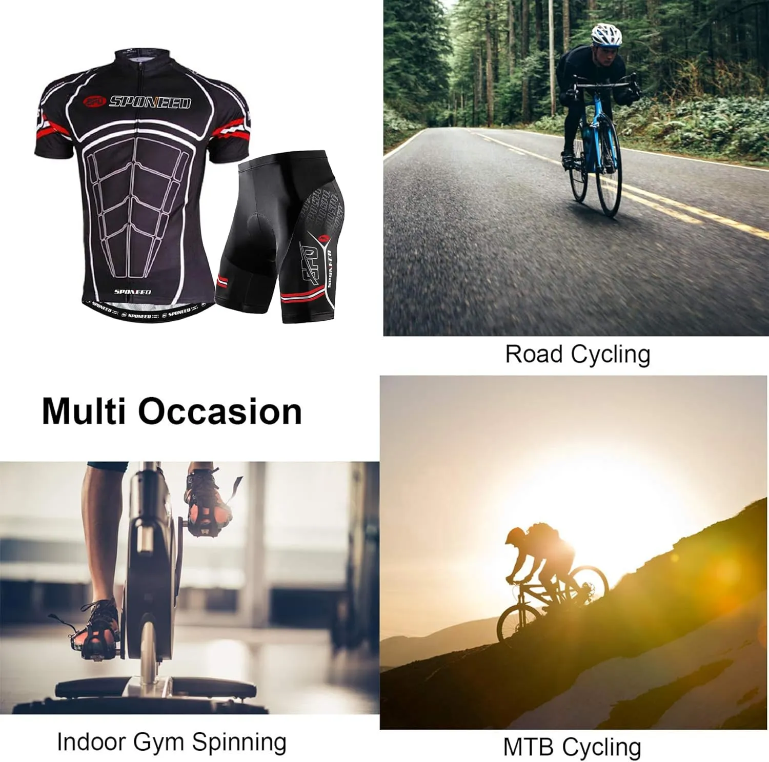sponeed Men Cycle Outfit Set Bicycle Jersey Road Biker Shorts Trianthlon Cycling Gear Shirts
