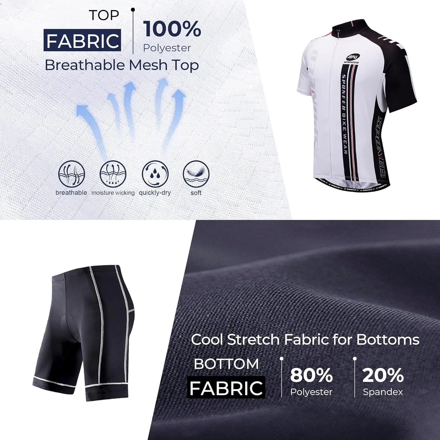 sponeed Men Cycle Outfit Set Bicycle Jersey Road Biker Shorts Trianthlon Cycling Gear Shirts