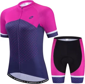 sponeed Women Bike Clothes Fashion Cycling Jersey and Shorts Set 3D Gel Short Sleeve
