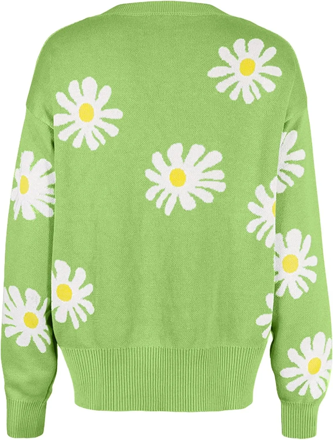 Stessotudo Womens Winter Sweaters Daisy Print Long Sleeve Cardigans Button Down Loose Fit Knitted Casual Cute Trendy Coats