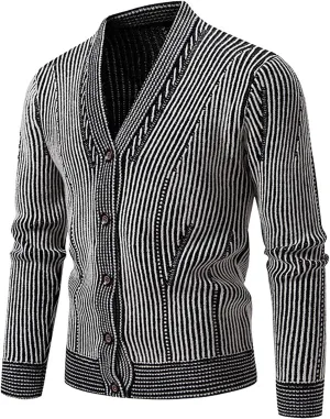 Striped Cardigan for Men Vintage Knit Cardigan Plus Size V Neck Sweaters Button Down Cardigan Sweater Fashion Sweater