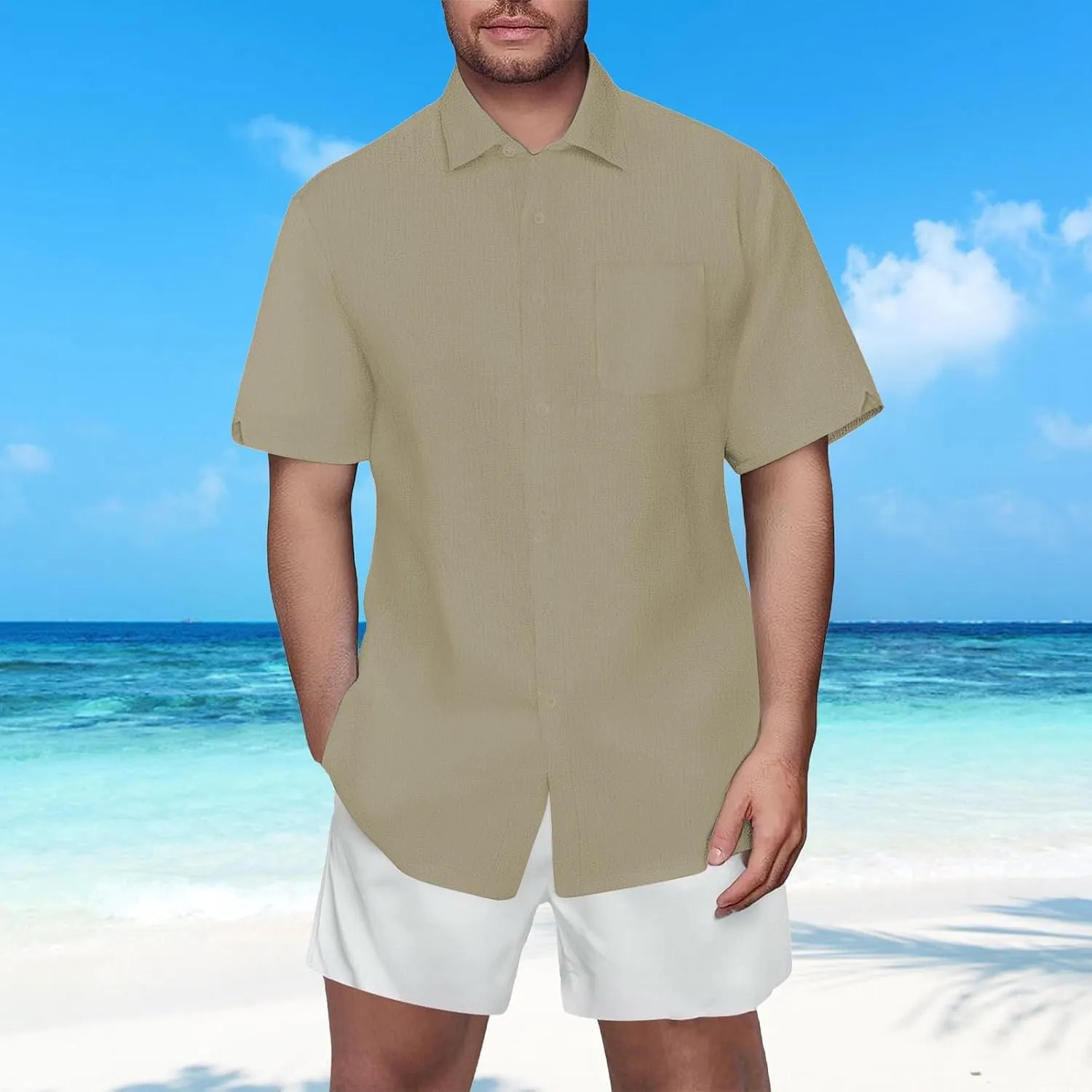 Summer Lapel Solid Color Short Sleeve Comfortable Men's Linen Shirt for Men Clothing Casual Spring Outfits