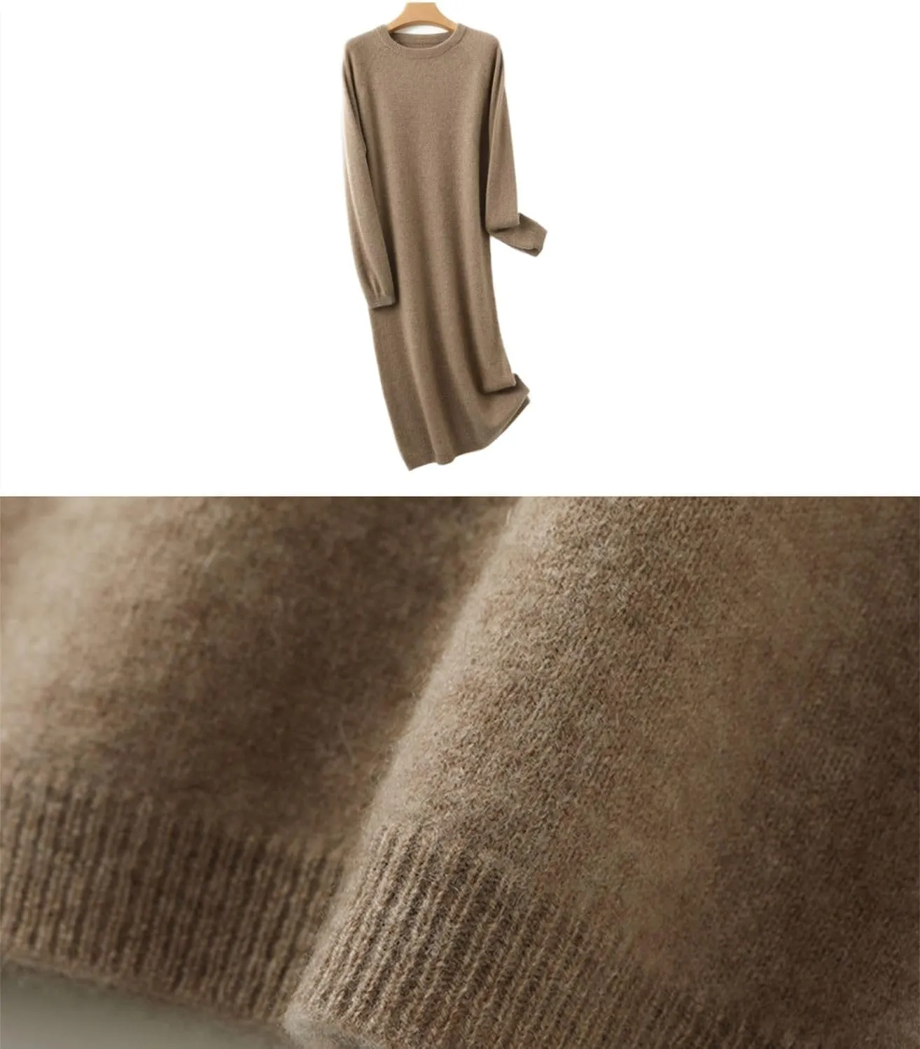 Sweater Dress Women's 100% Merino Wool O-Neck Long Raglan Sleeved Knitted Pullover Crewneck Tops