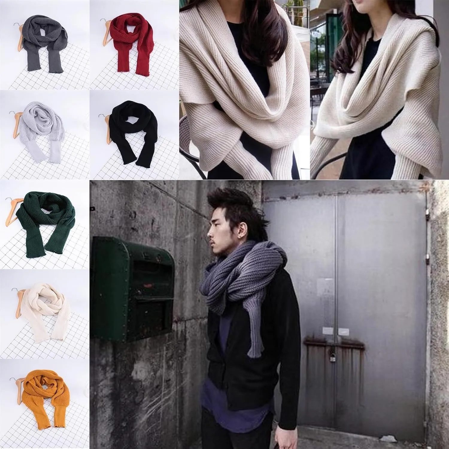 Sweater Scarf with Sleeves,Knitted Cable Wrap,Shrugs for Women,Knitted Wrap,Knitted Scarf with Sleeves for Women