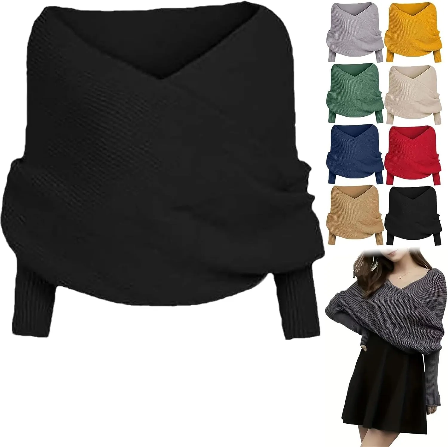 Sweater Scarf with Sleeves,Knitted Cable Wrap,Shrugs for Women,Knitted Wrap,Knitted Scarf with Sleeves for Women