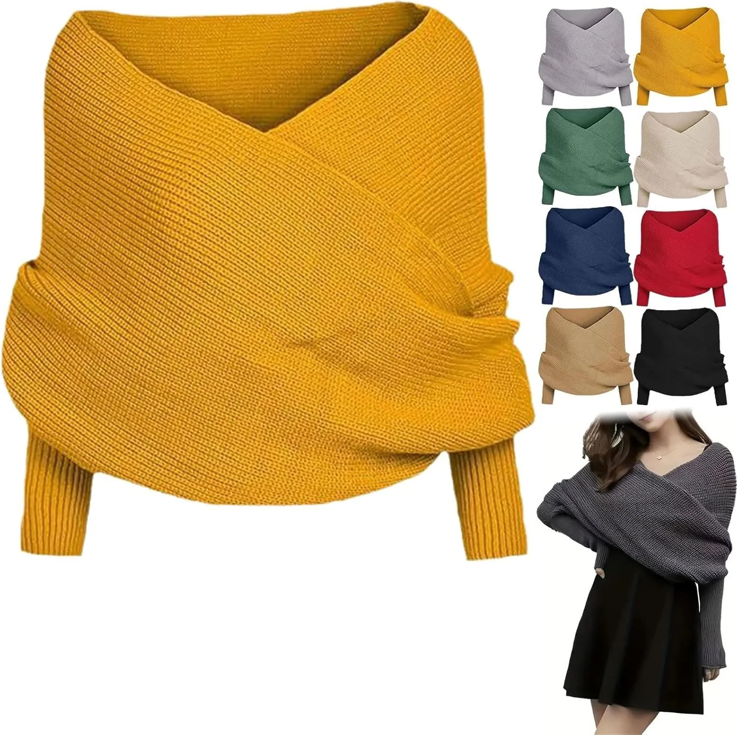 Sweater Scarf with Sleeves,Knitted Cable Wrap,Shrugs for Women,Knitted Wrap,Knitted Scarf with Sleeves for Women