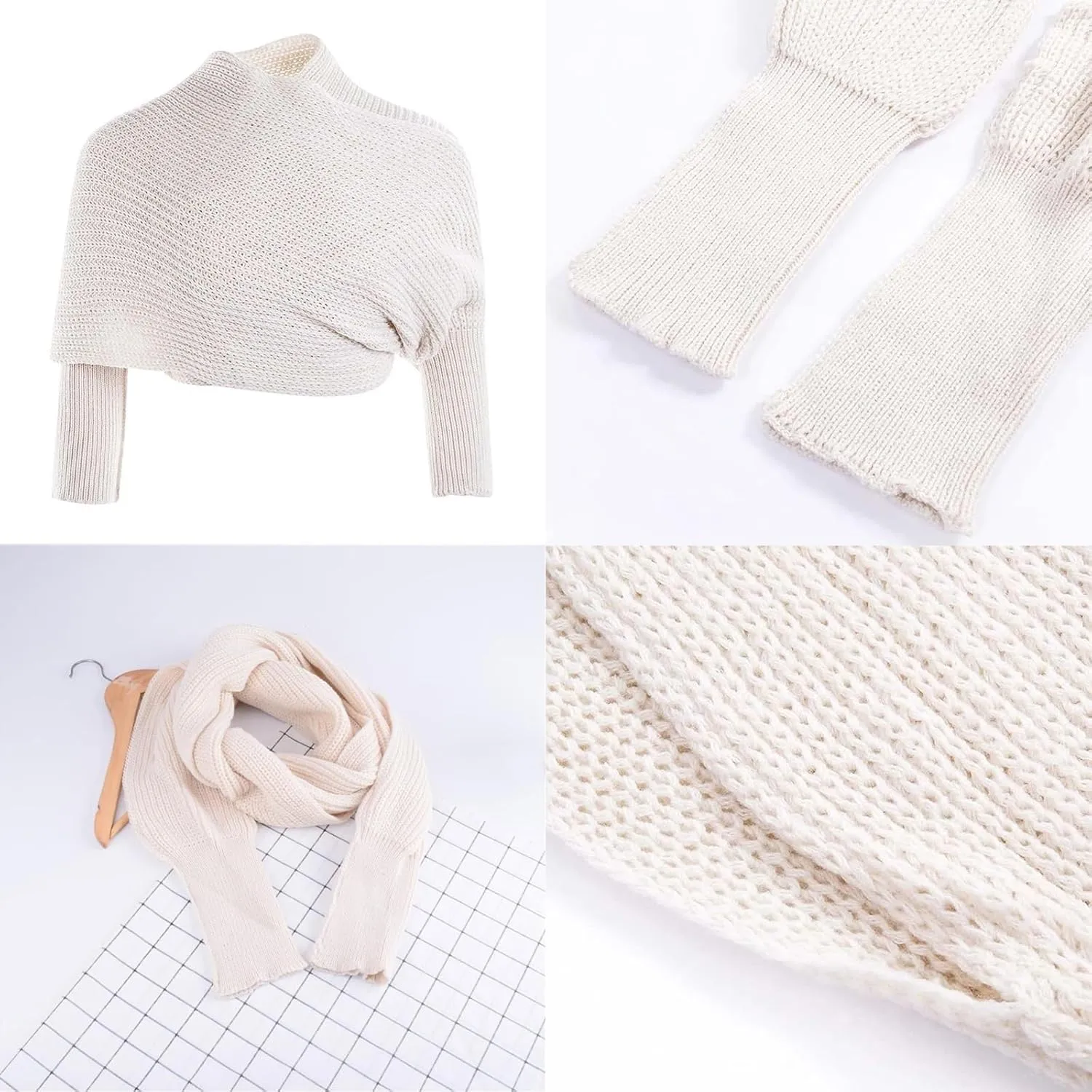 Sweater Scarf with Sleeves,Knitted Cable Wrap,Shrugs for Women,Knitted Wrap,Knitted Scarf with Sleeves for Women