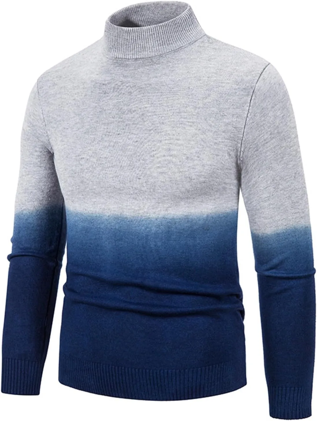 Sweaters for Men Men's Gradient Sweaters Turtleneck Cable Knitted Pullover Long Sleeve Chunky Fall Winter Warm Coat