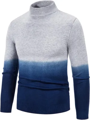 Sweaters for Men Men's Gradient Sweaters Turtleneck Cable Knitted Pullover Long Sleeve Chunky Fall Winter Warm Coat