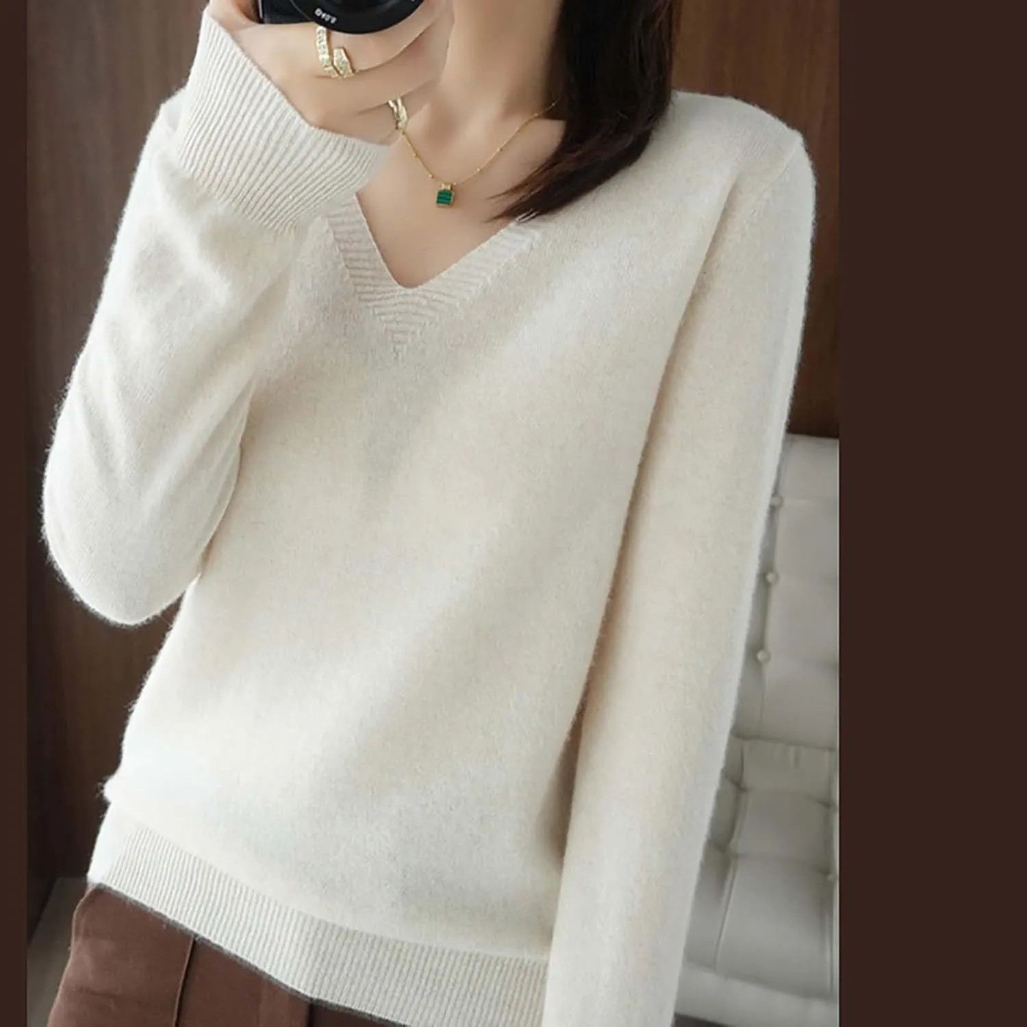 Sweaters for Women Cable Knit Long Sleeve Pullover V Neck Shirt Sweatshirt Slim Fitted Undershirt Fall Casual Top