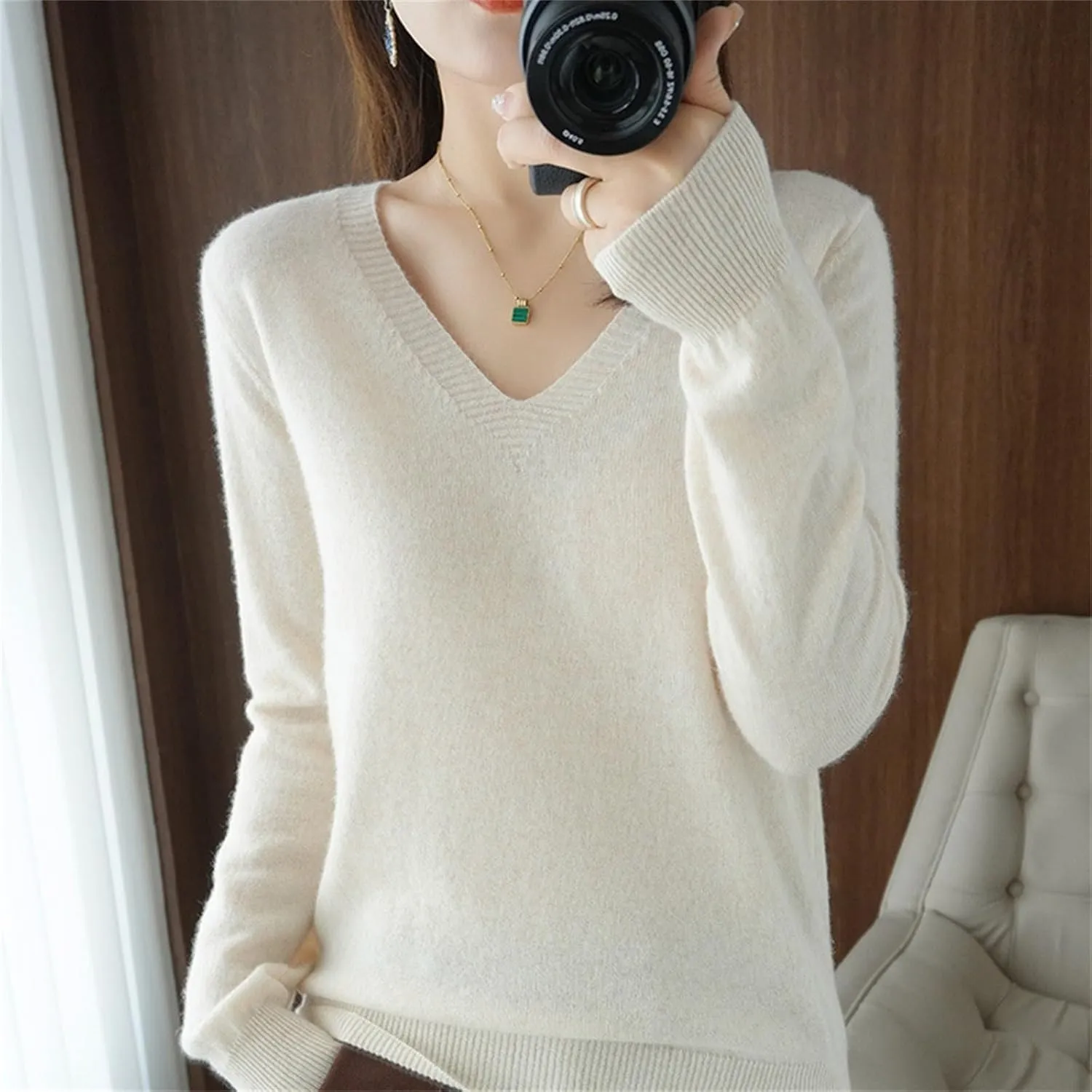 Sweaters for Women Cable Knit Long Sleeve Pullover V Neck Shirt Sweatshirt Slim Fitted Undershirt Fall Casual Top