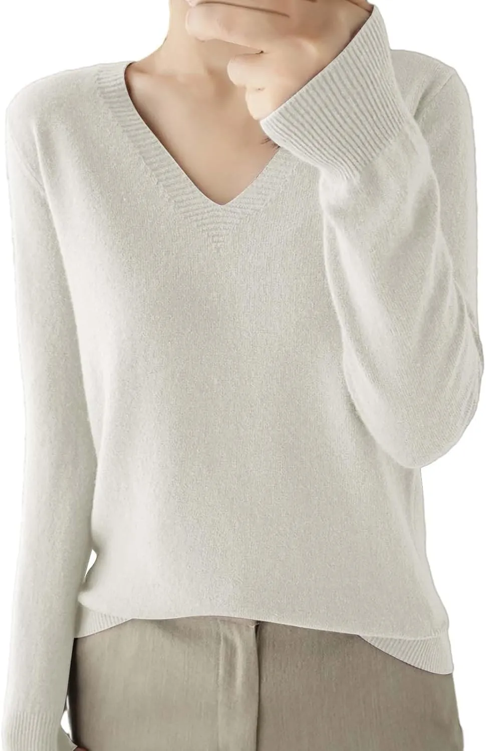 Sweaters for Women Cable Knit Long Sleeve Pullover V Neck Shirt Sweatshirt Slim Fitted Undershirt Fall Casual Top