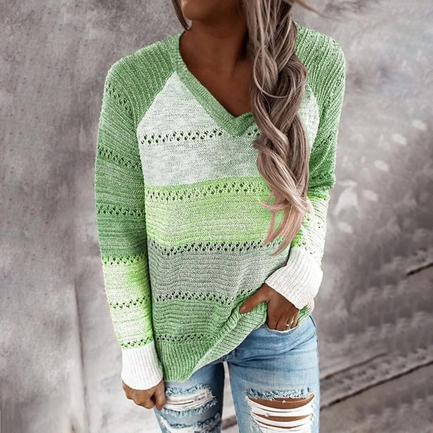 Sweaters for Women Casual Patchwork Sweaters Teen Girls Fashion Hoodies Long Sleeves Shirt Hooded Blouse Knit Pullover