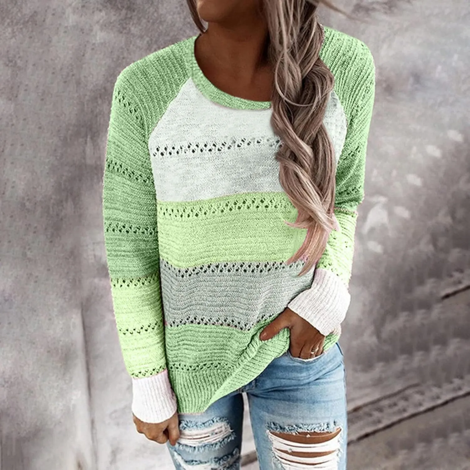 Sweaters for Women Casual Patchwork Sweaters Teen Girls Fashion Hoodies Long Sleeves Shirt Hooded Blouse Knit Pullover