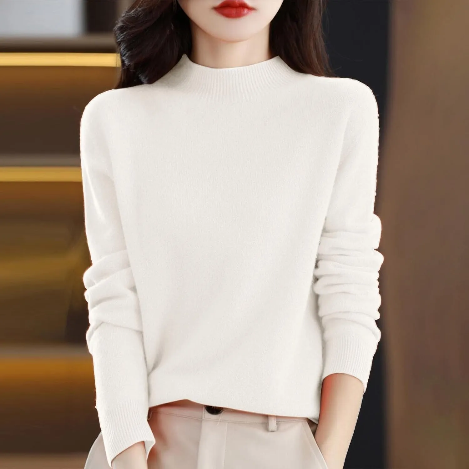 Sweaters for Women Long Sleeve Trendy Jumper Knitted Pullover Soft Warm 100% Cashmere Sweater Tops Clearance