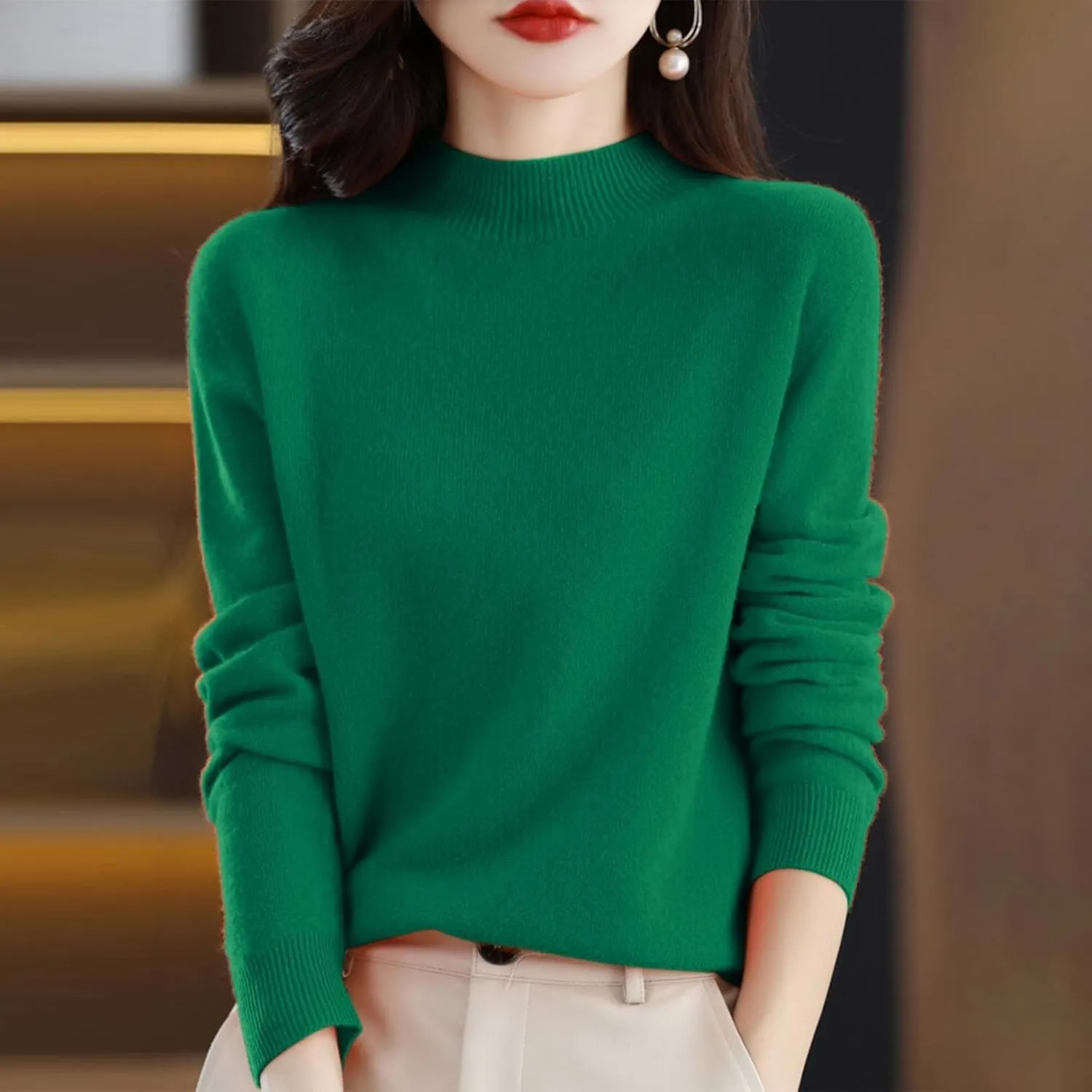 Sweaters for Women Long Sleeve Trendy Jumper Knitted Pullover Soft Warm 100% Cashmere Sweater Tops Clearance