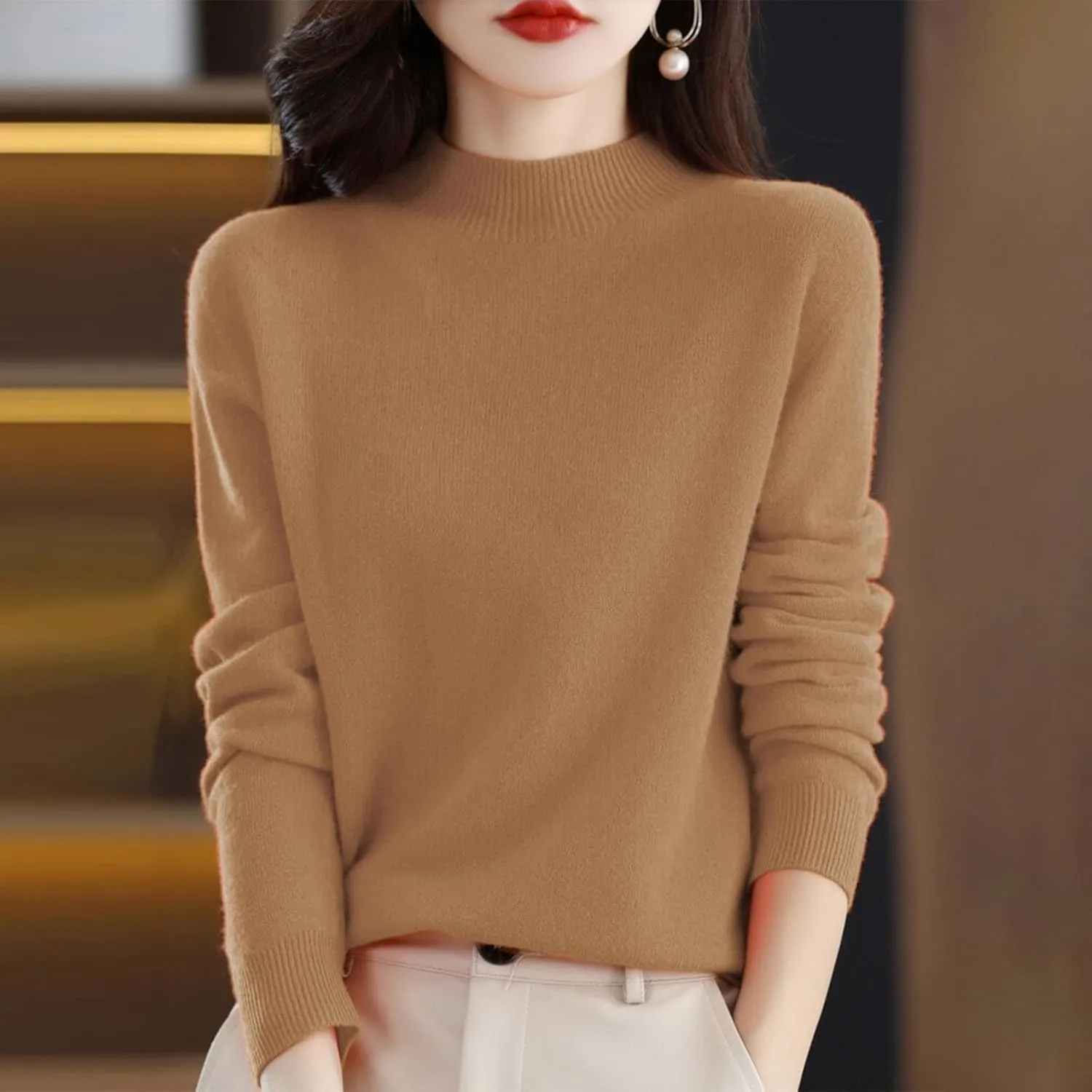 Sweaters for Women Long Sleeve Trendy Jumper Knitted Pullover Soft Warm 100% Cashmere Sweater Tops Clearance