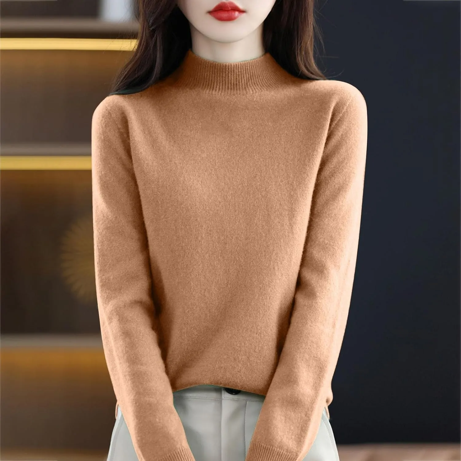 Sweaters for Women Long Sleeve Trendy Jumper Knitted Pullover Soft Warm 100% Cashmere Sweater Tops Clearance