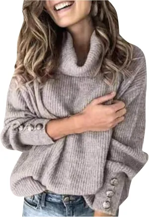 Sweaters for Women Trendy 2023 Fall Fashion Knitted Tops Plus Size Long Sleeve High Neck Pullover Sweaters