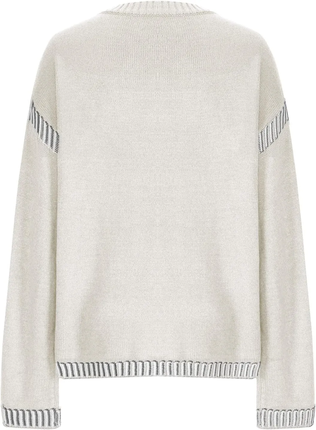 Sweaters for Women Trendy Casual Long Sleeve Crew Neck Loose Patchwork Knitted Pullover Sweaters 2024 Fall Clothes