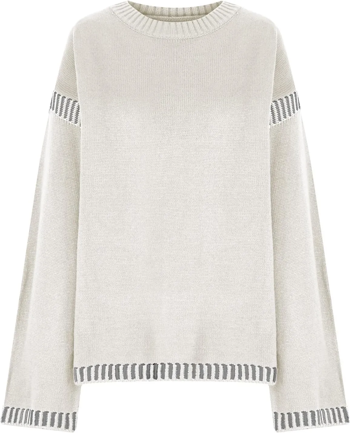 Sweaters for Women Trendy Casual Long Sleeve Crew Neck Loose Patchwork Knitted Pullover Sweaters 2024 Fall Clothes