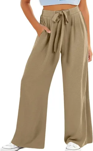 Teen Girls Cotton Linen Wide Leg Pants Drawstring Kids Oversized Casual Lightweight Flowy Palazzo Pants Lounge Long