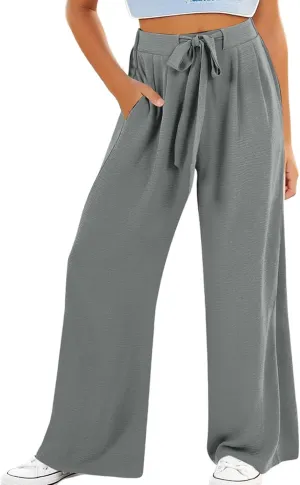 Teen Girls Cotton Linen Wide Leg Pants Drawstring Kids Oversized Casual Lightweight Flowy Palazzo Pants Lounge Long