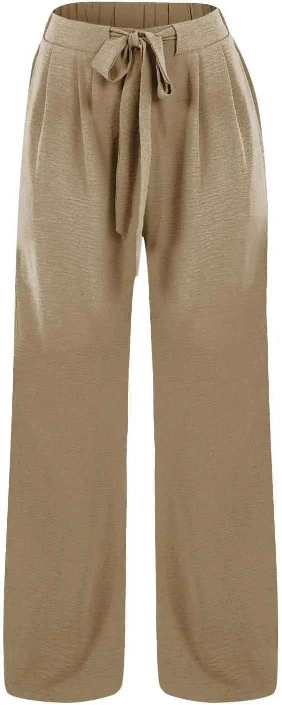 Teen Girls Cotton Linen Wide Leg Pants Drawstring Kids Oversized Casual Lightweight Flowy Palazzo Pants Lounge Long