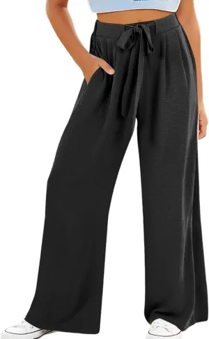 Teen Girls Cotton Linen Wide Leg Pants Drawstring Kids Oversized Casual Lightweight Flowy Palazzo Pants Lounge Long