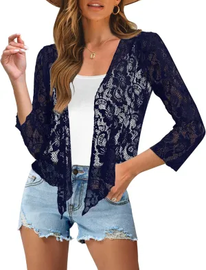 Traleubie Womens Bolero Shrug Sweaters Lace Lightweigt Tie Front Sheer Cardigans for Dresses, S-XL