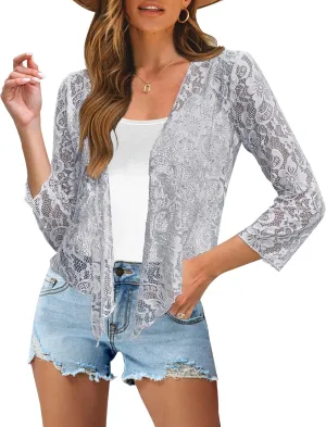 Traleubie Womens Bolero Shrug Sweaters Lace Lightweigt Tie Front Sheer Cardigans for Dresses, S-XL