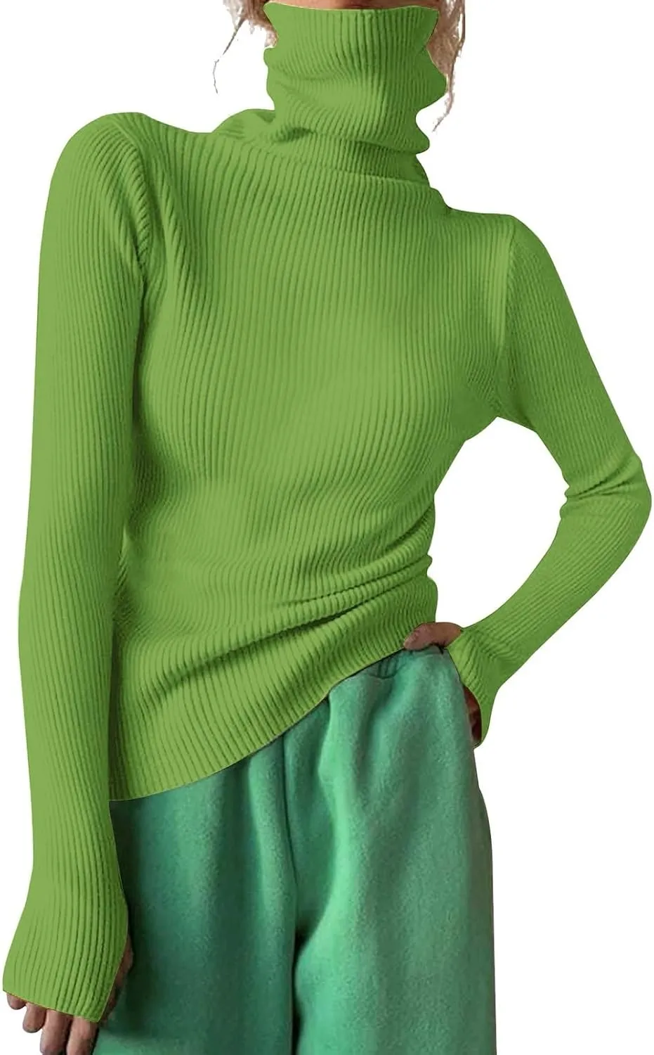 Turtleneck Ribbed Sweaters for Women Wool Knit Bottom Female Long Sleeve Thick Loose Pullover Fall Outfits for Women