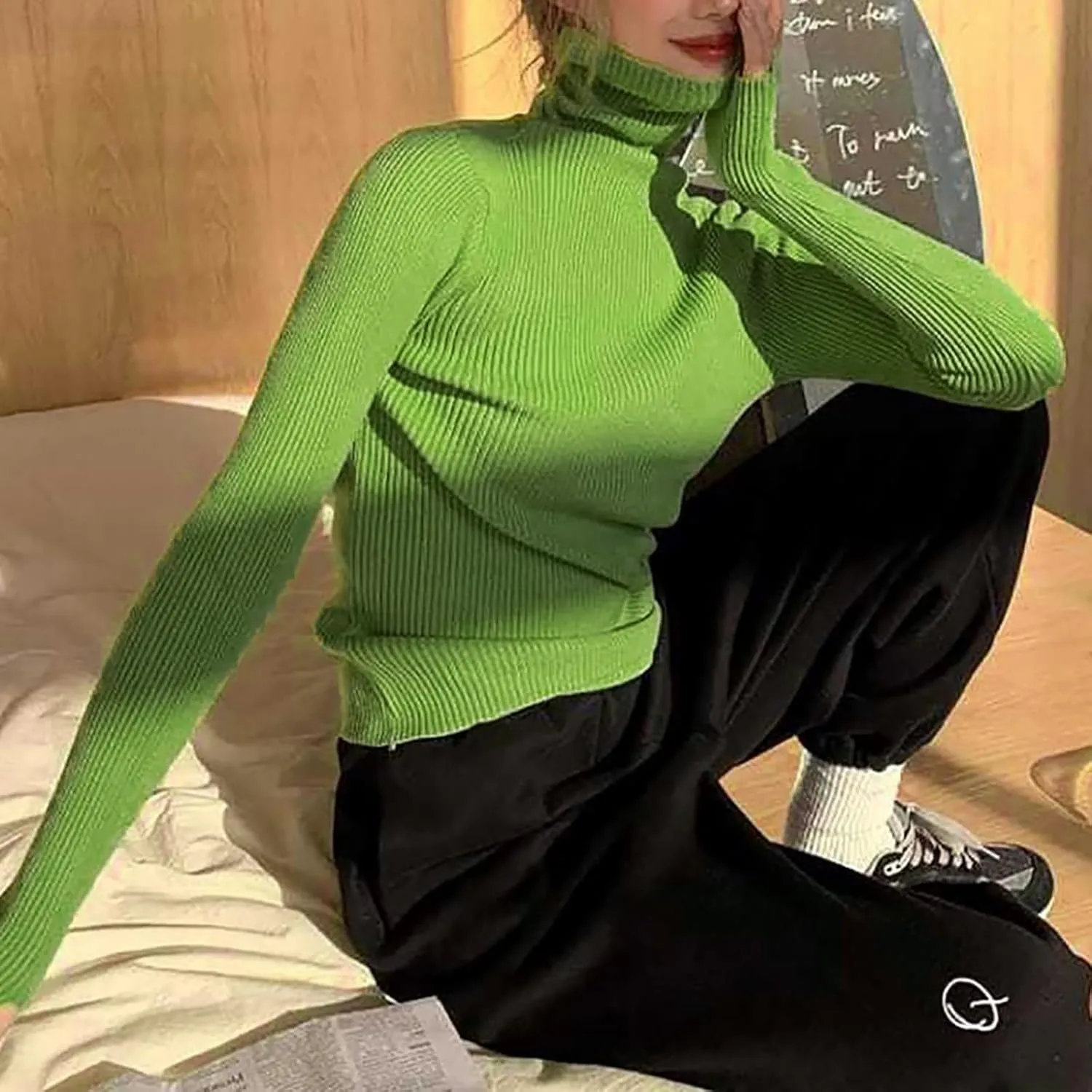 Turtleneck Ribbed Sweaters for Women Wool Knit Bottom Female Long Sleeve Thick Loose Pullover Fall Outfits for Women
