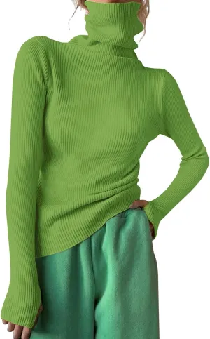 Turtleneck Ribbed Sweaters for Women Wool Knit Bottom Female Long Sleeve Thick Loose Pullover Fall Outfits for Women