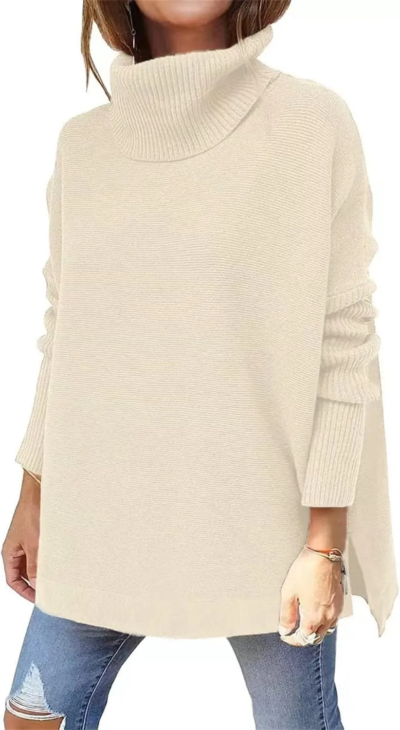 Turtleneck Sweater for Women Oversized Pullover Sweaters Long Sleeve Batwing Sweaters Casual Fall Tops