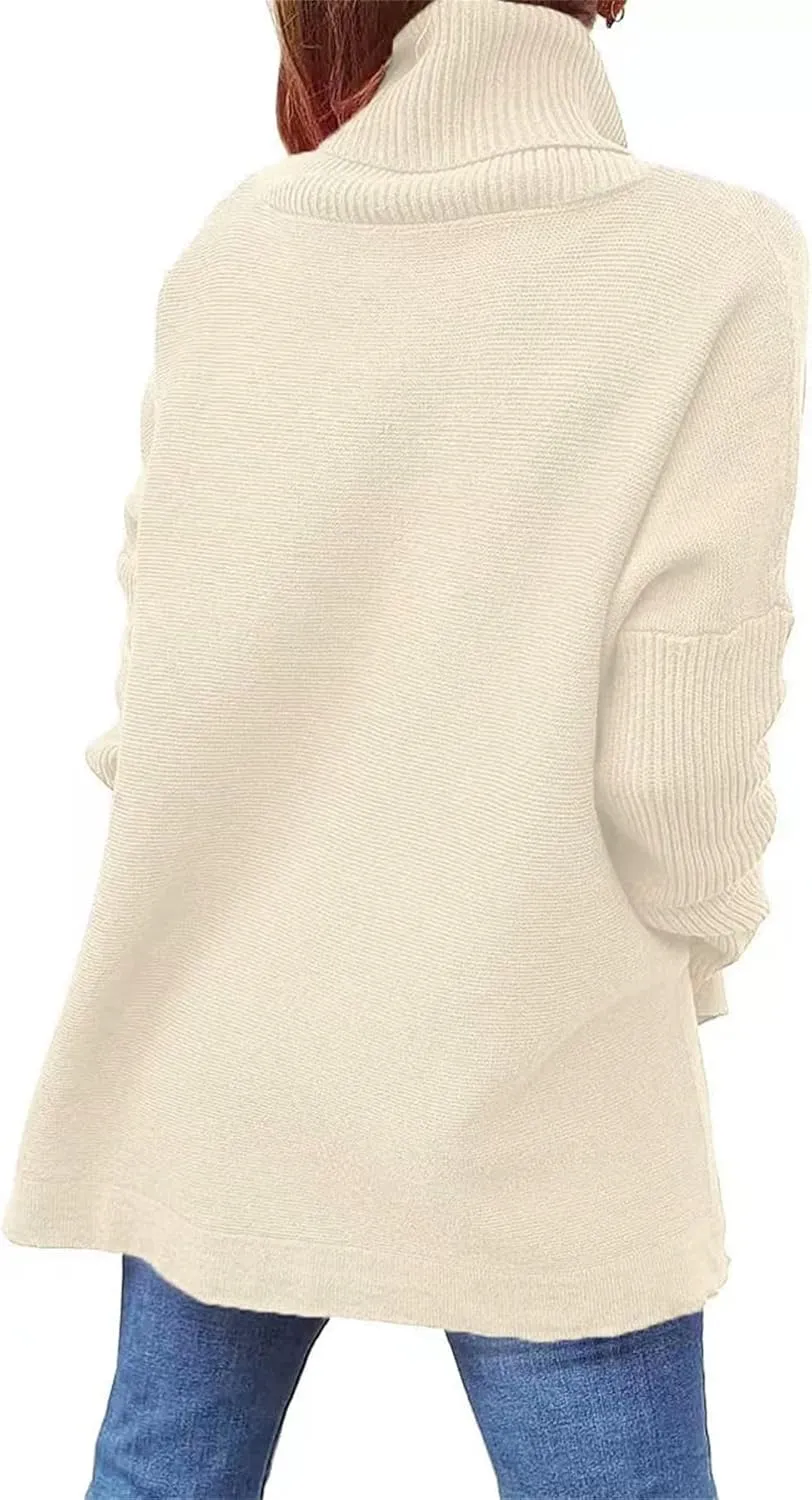Turtleneck Sweater for Women Oversized Pullover Sweaters Long Sleeve Batwing Sweaters Casual Fall Tops