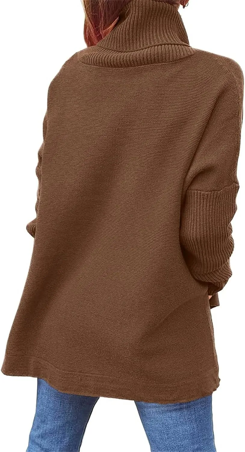 Turtleneck Sweater for Women Oversized Pullover Sweaters Long Sleeve Batwing Sweaters Casual Fall Tops