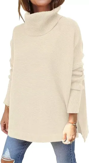 Turtleneck Sweater for Women Oversized Pullover Sweaters Long Sleeve Batwing Sweaters Casual Fall Tops