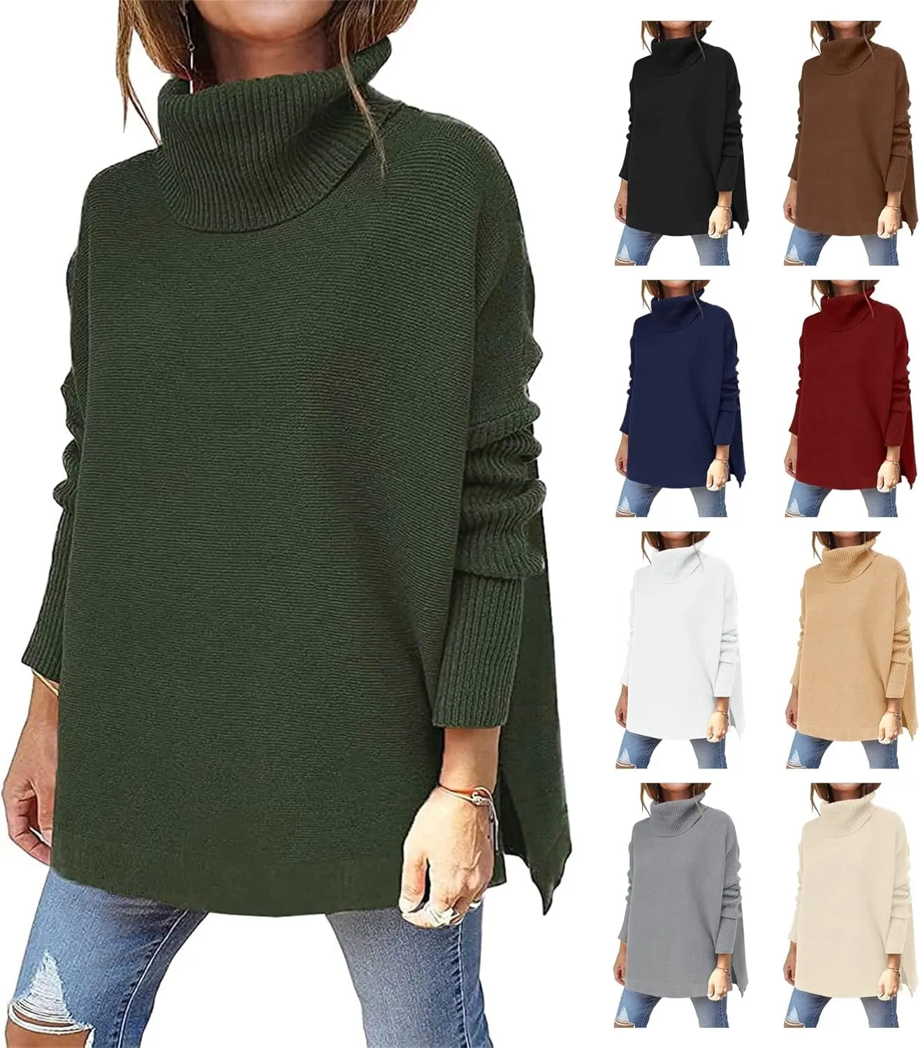 Turtleneck Sweater for Women Oversized Pullover Sweaters Long Sleeve Batwing Sweaters Casual Fall Tops