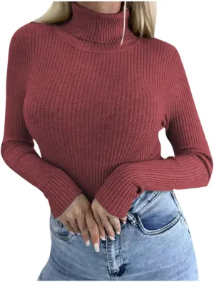 Turtleneck Sweater WomenSlim Fit Ribbed Womens Sweaters Long Sleeve Stretch Crewneck Basic Layer Spring Sweaters