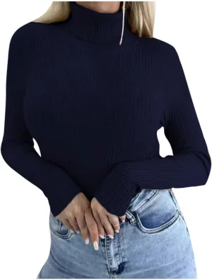Turtleneck Sweater WomenSlim Fit Ribbed Womens Sweaters Long Sleeve Stretch Crewneck Basic Layer Spring Sweaters