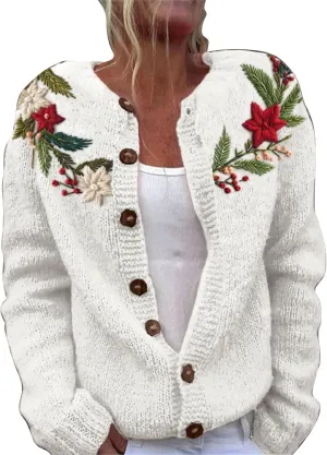 Ugly Christmas Cardigans Sweater for Women Cute Xmas Open Front Button Down Sweater Fall Winter Knitted Outwear Coat