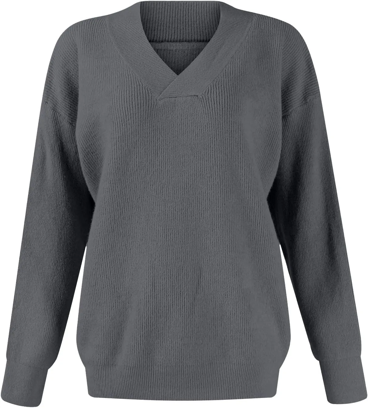 V Neck Sweaters for Women Casual Long Sleeve Sweaters V Neck Knit Solid Color Oversized Pullover Sweater Jumper